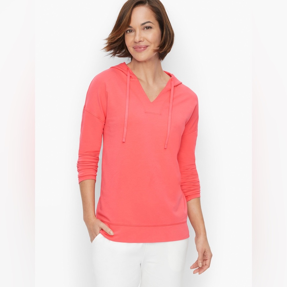 Talbots NWT Pink Cotton Fleece GARMENT DYED HOODED PULLOVER Sz 1X